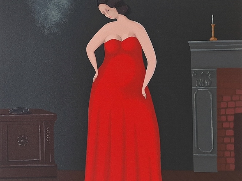 Woman by the fireplace