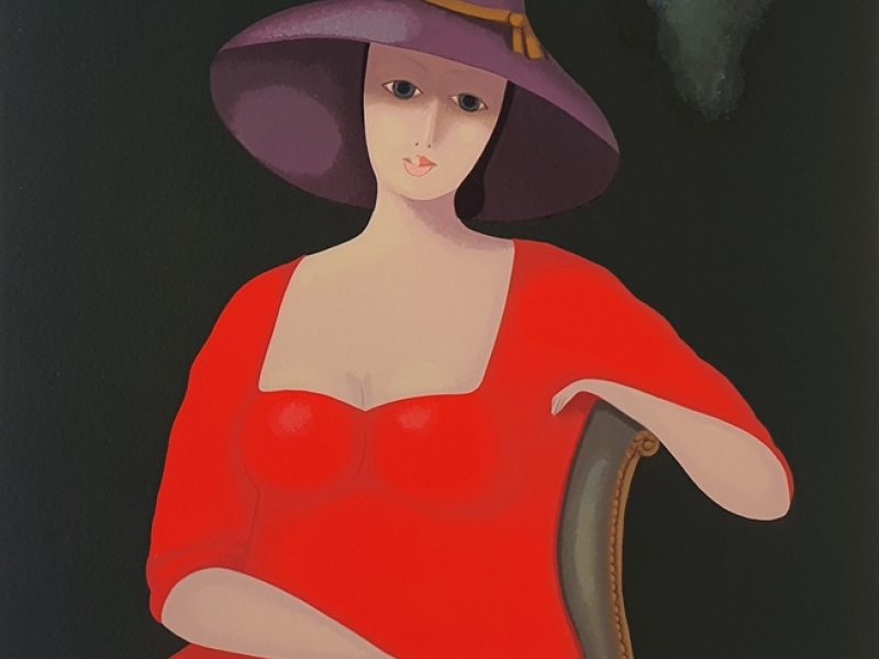 Woman with purple hat