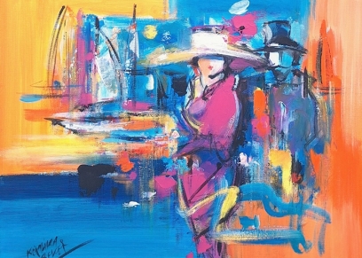 Dama i gospodin uz more 2611, Beker Koraljka, akril na platnu