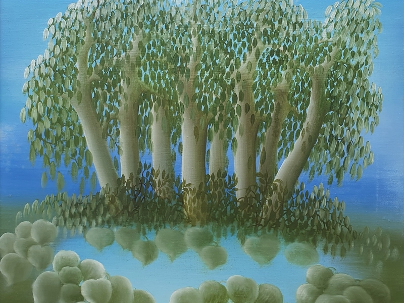 Forest over a lake