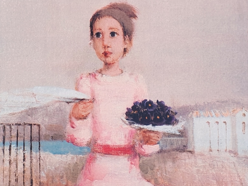 Girl in pink dress with flowers