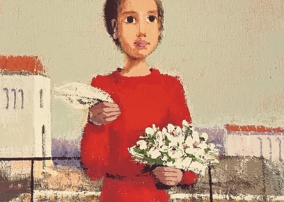 Djevojčica u crvenoj haljini G 2023 (bez okvira), Cvek Dragica, grafika sitotisak