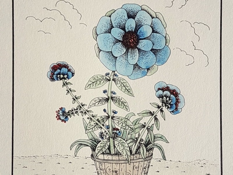 Blue flowers in a bucekt III