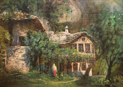 Kuća u šumi, Jelkić Midhat Bosner, ulje na platnu