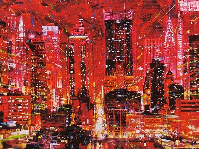 City in red V